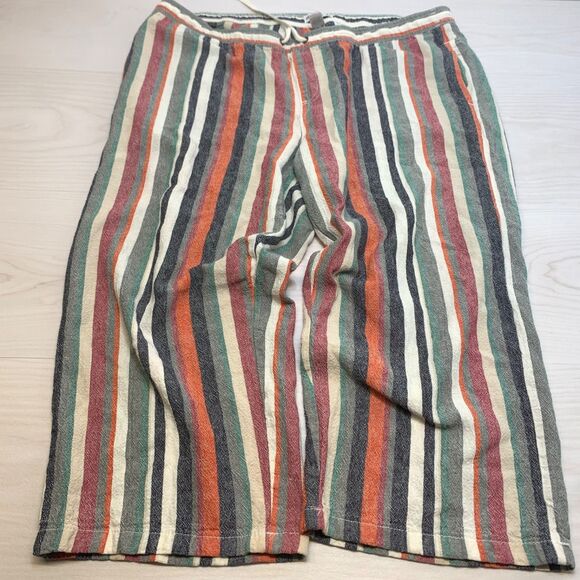 DASH Striped Linen Blend Pants Beachy Resort Casual Drawstring Crop Size Large - Picture 1 of 8